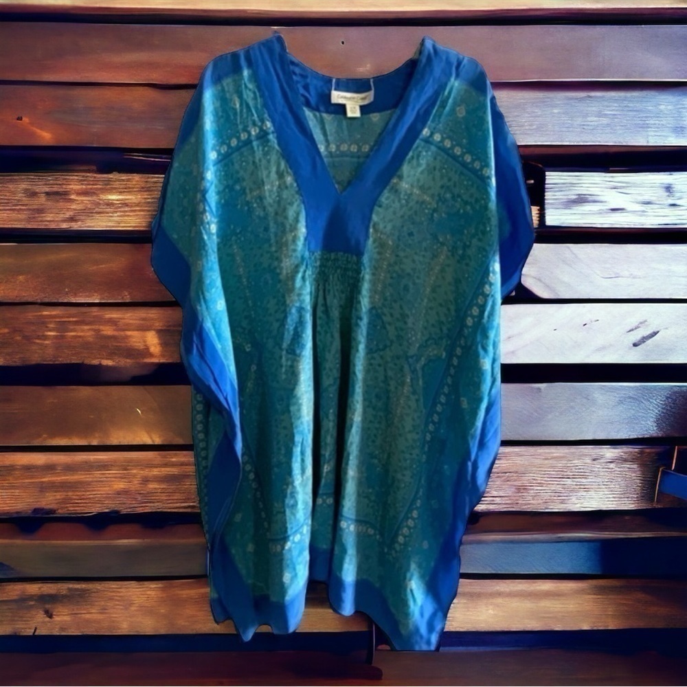 SILK COLDWATER Creek small to medium blue Kimino top - Picture 2 of 6